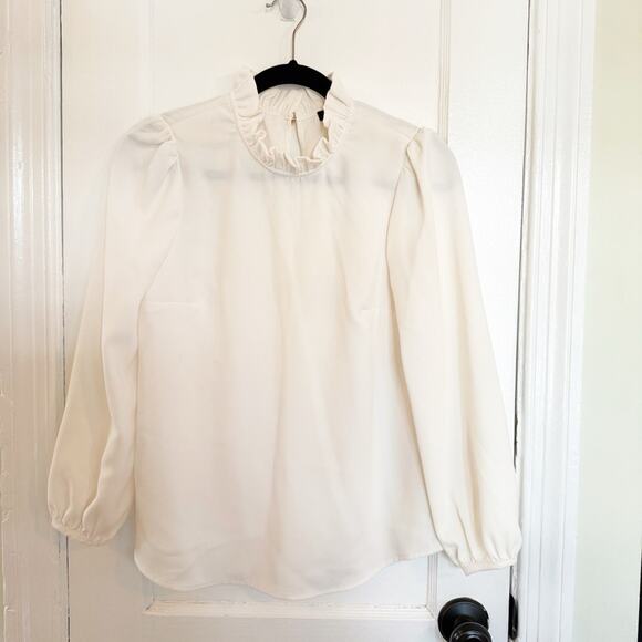 J.Crew Ruffle Neck Ivory Long Sleeves Top - Picture 4 of 7
